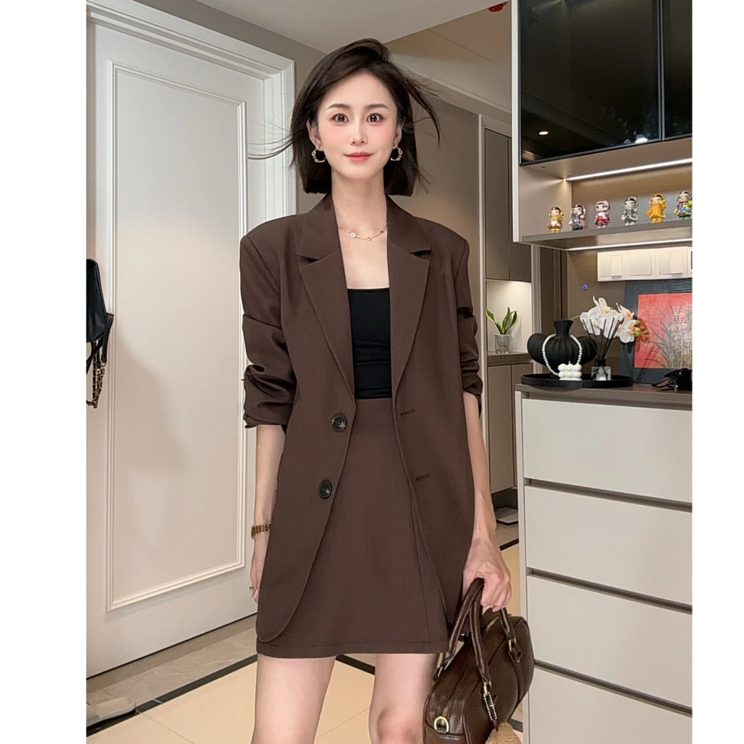 2025年秋季潮流宽松小西装外套女百搭设计师韩版短裙西服裙裤子