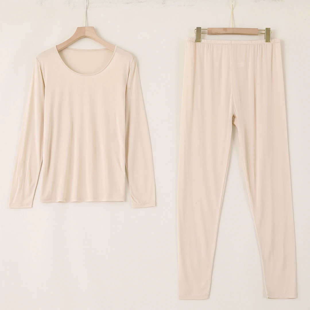 LANZIBES/蓝之蓓真丝家居服套装女士圆领长袖长裤简约舒适T10858