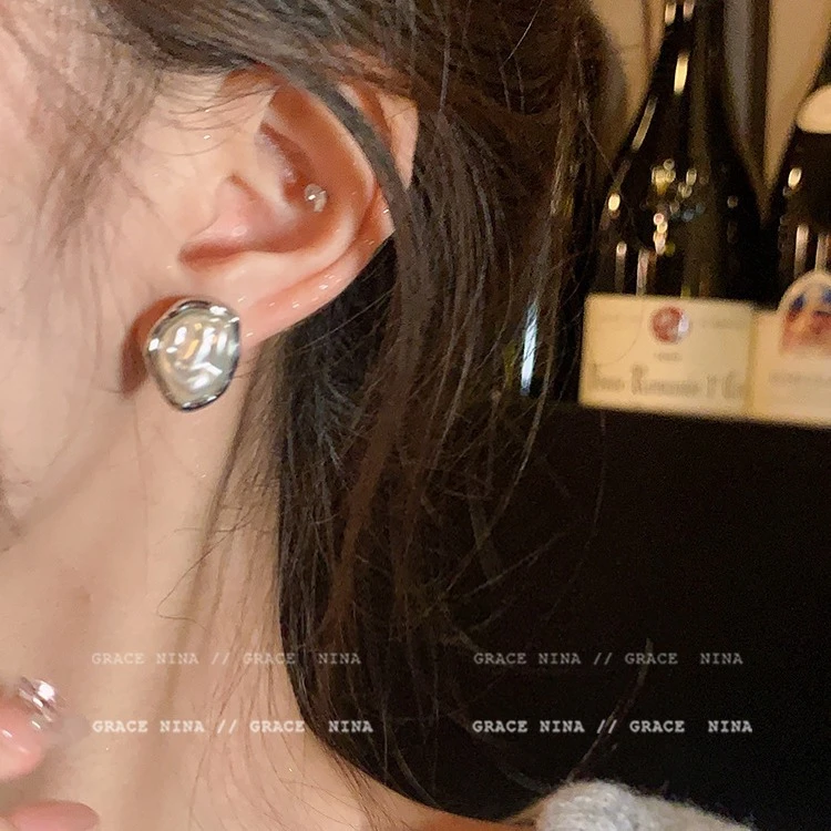 铜合金耳饰 巴洛克小众设计不规则耳钉独特气质高级感耳饰女-207