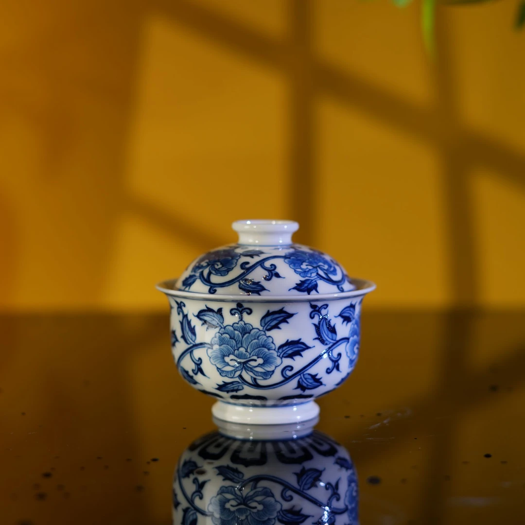 觅纤 青花缠枝牡丹盖碗-125毫升 MQ461