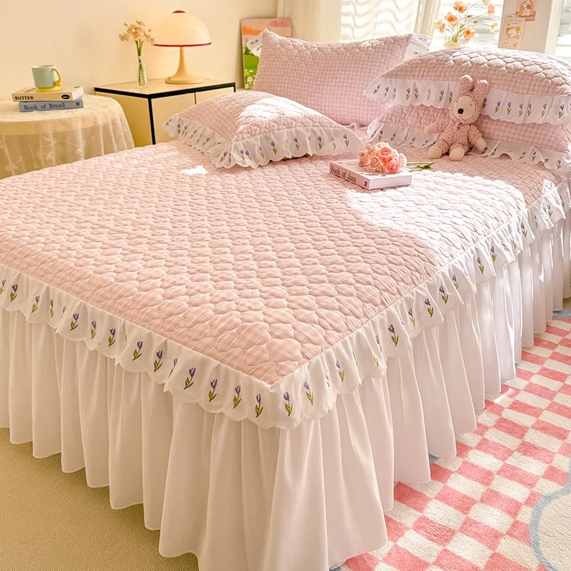 韩版公主风夹棉床裙三件套床罩床单单件保护罩床垫加厚床罩四季
