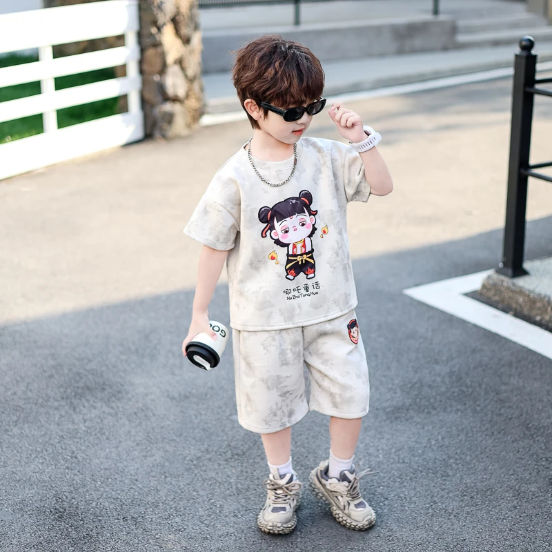 男童哪吒短袖套装服装新款宝宝洋气网红夏季男孩衣服儿童两件套潮