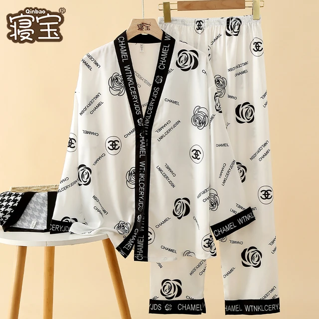 冰丝睡衣女春夏长袖仿真丝开衫薄款丝绸高级感无领开衫家居服套装