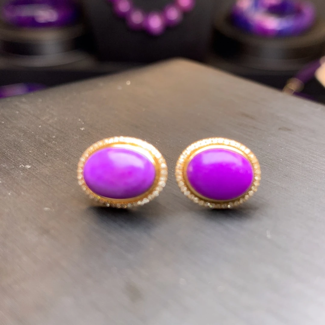 苏纪石（舒俱来）耳钉18K金镶嵌