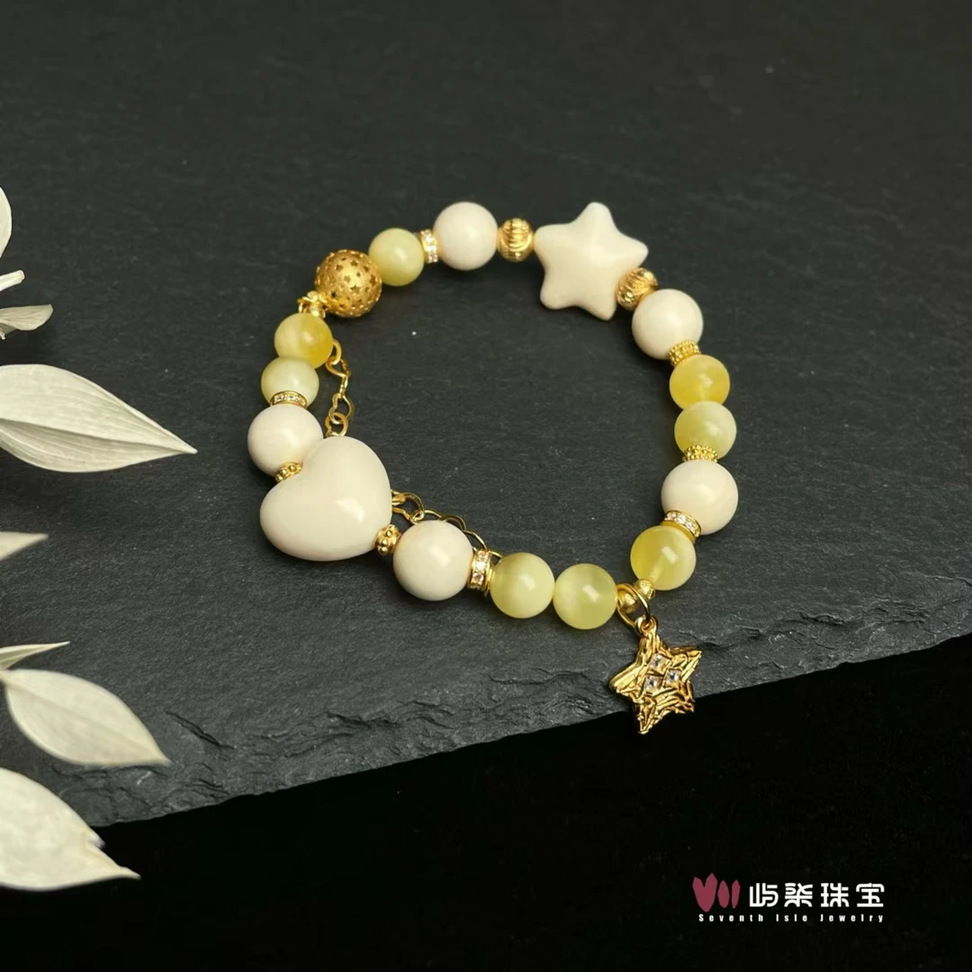 【要努力】F451 蜜蜡银s925镶嵌 猛犸星心蜜蜡珠手串