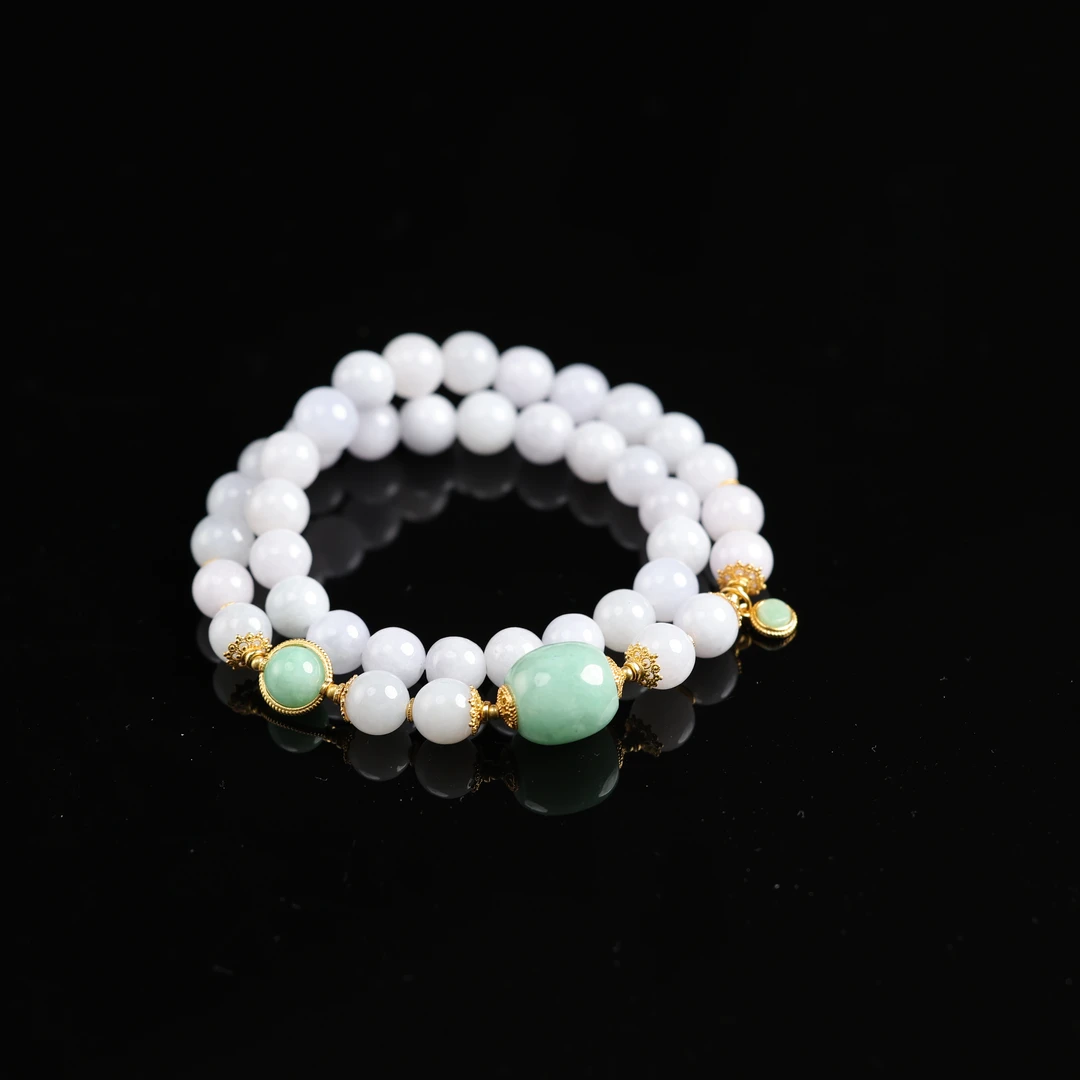 本真 |“雪夜”原创设计精品高色冰胶翡翠8mm双圈手串 多样性发其一