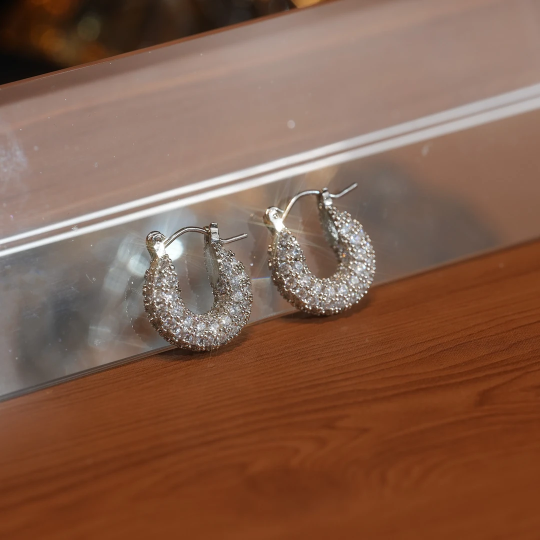 铜合金锆石耳饰 10602 银色满钻U形新款时尚轻奢高级感精致耳环