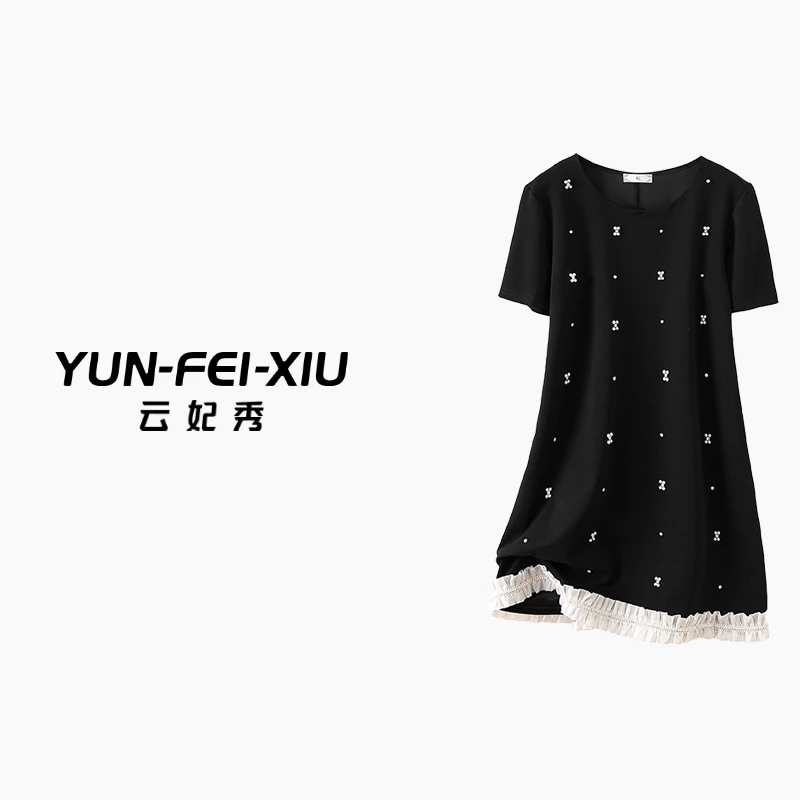 云妃秀大码女装连衣裙时尚气质韩版圆领百搭通勤显瘦微胖夏季9828