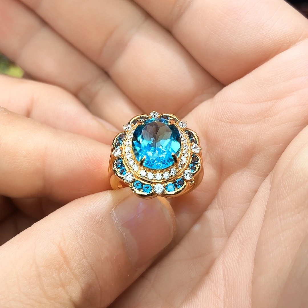 托帕石戒指银S925镶嵌