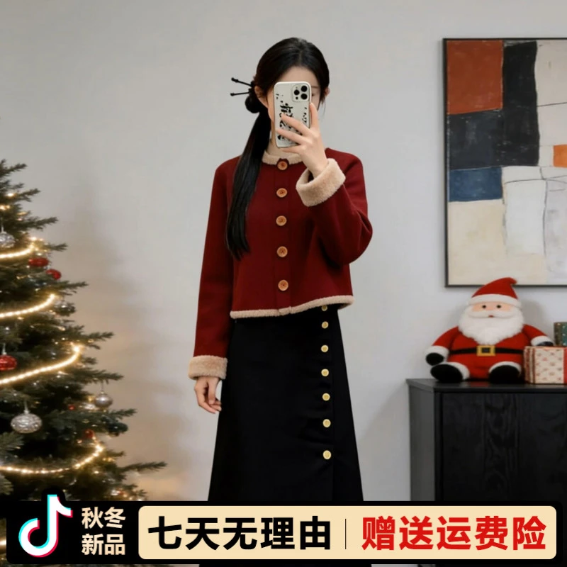 新年战袍新中式国风红色连衣裙女秋冬2025新款穿搭一整套长裙套装