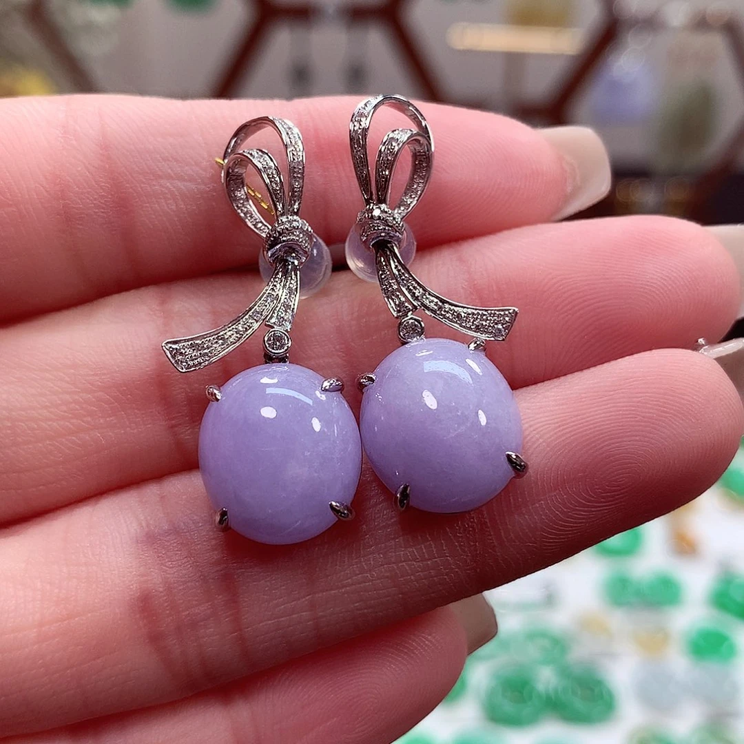 翡翠耳饰18K金镶嵌天然翡翠