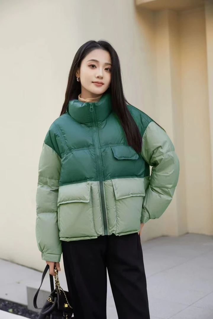 MYK撞色立领高端90白鸭绒羽绒服宽松洋气款保暖外套