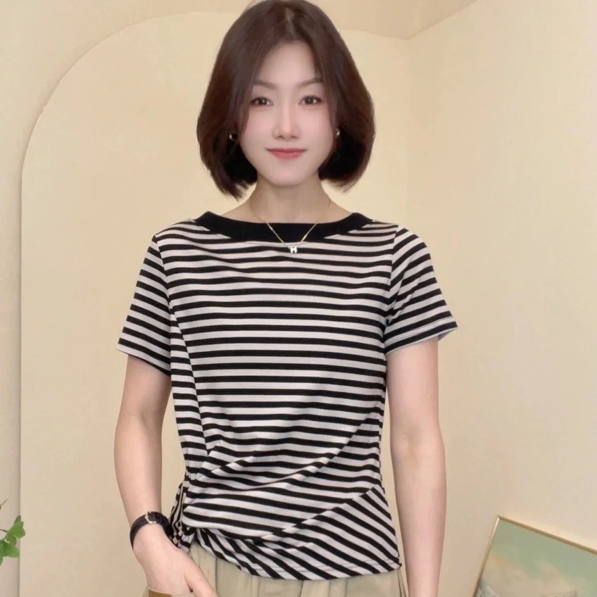 夏季新款气质时尚短袖T恤显瘦减龄不规则百搭女士休闲小衫