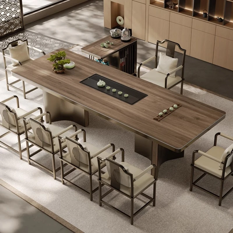 高级感别墅奢石岩板茶台办公茶桌椅组合现代高端创意功夫泡茶桌