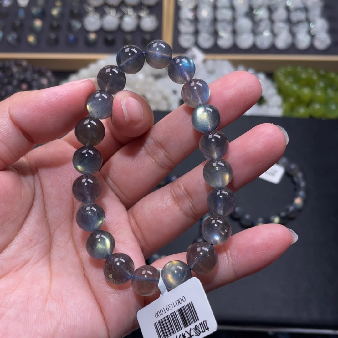拉长石手链未镶嵌➭***I黑体灰月光手链9mm+