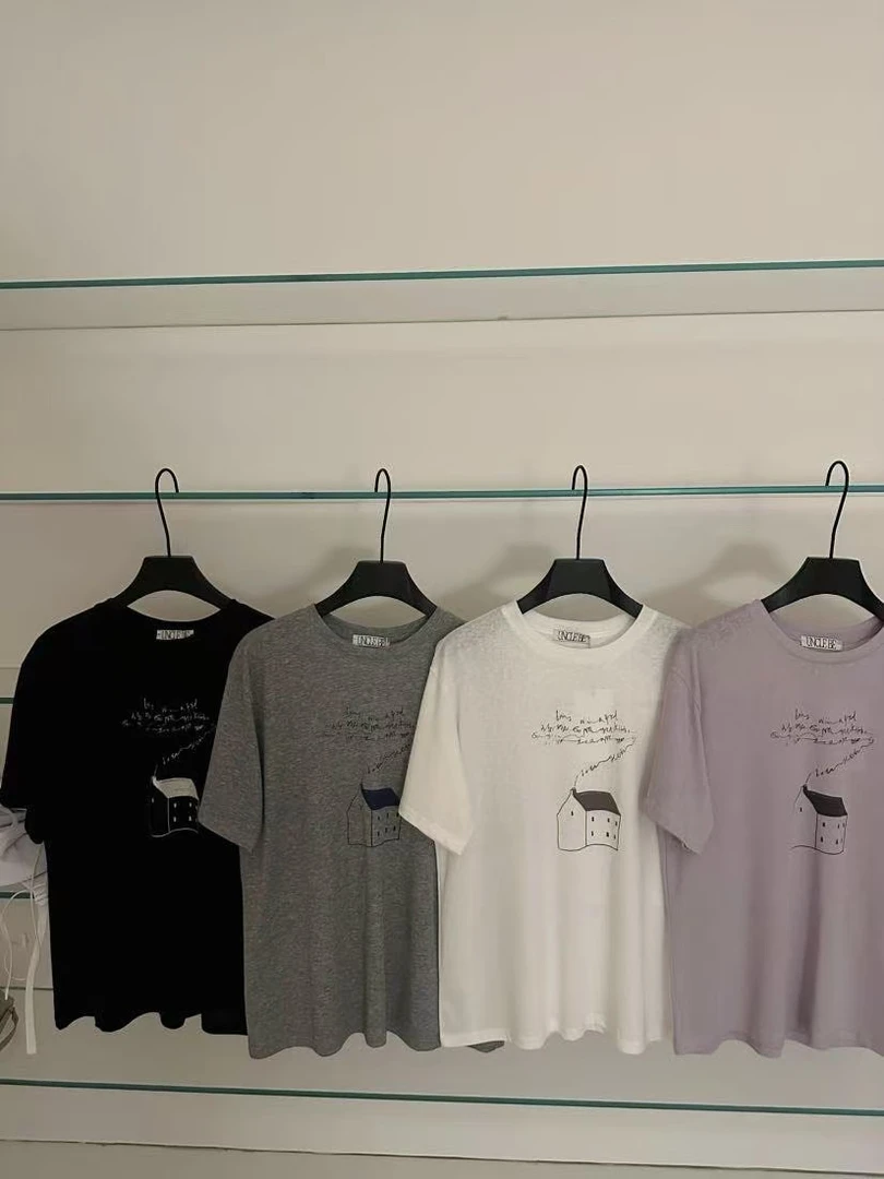 温柔瑶-Uncle Be#韩系房屋烟囱字母印花短袖T#9829【福福】