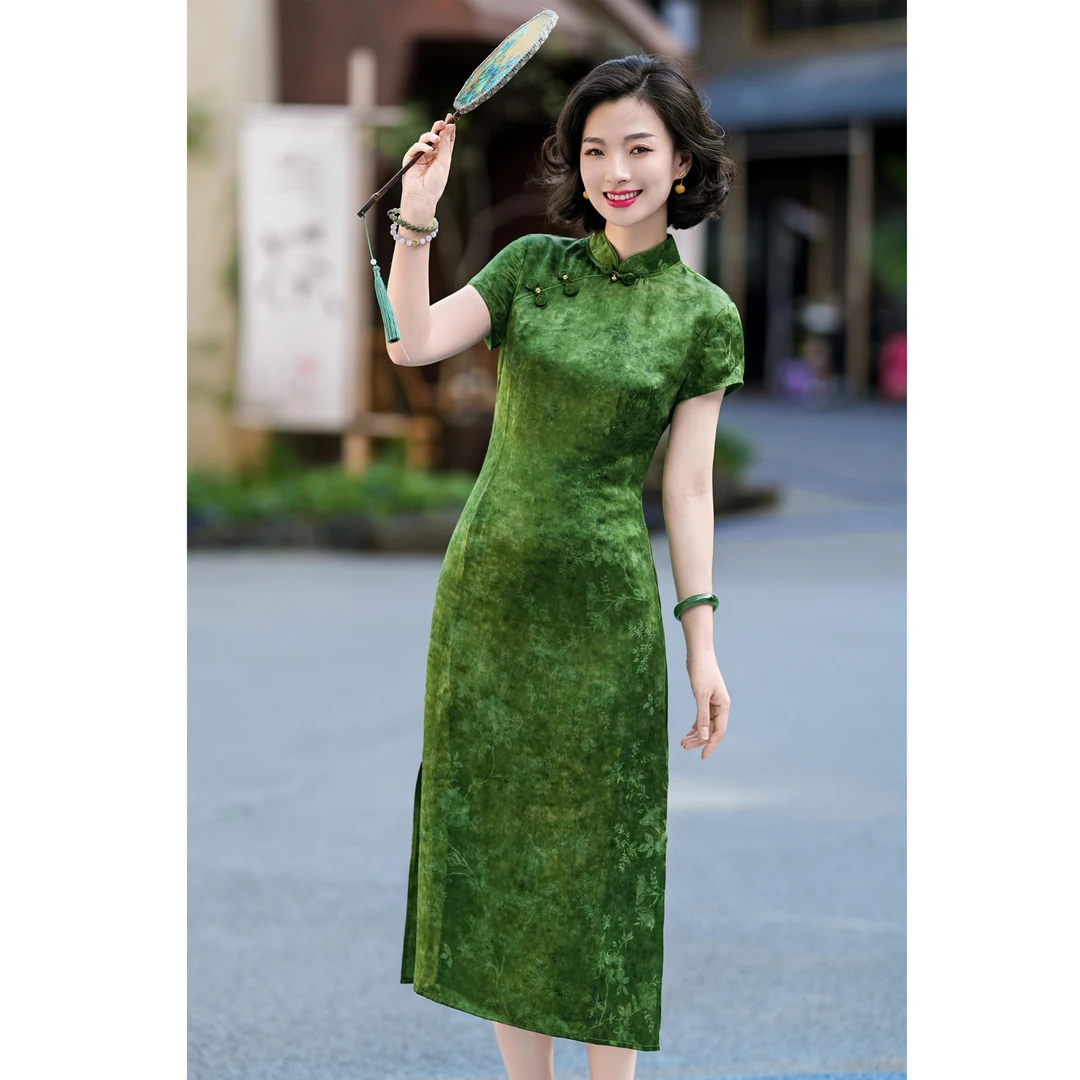 西子/【醒春】桑蚕丝茶纤维新中式斜襟盘扣旗袍/QPTJ191