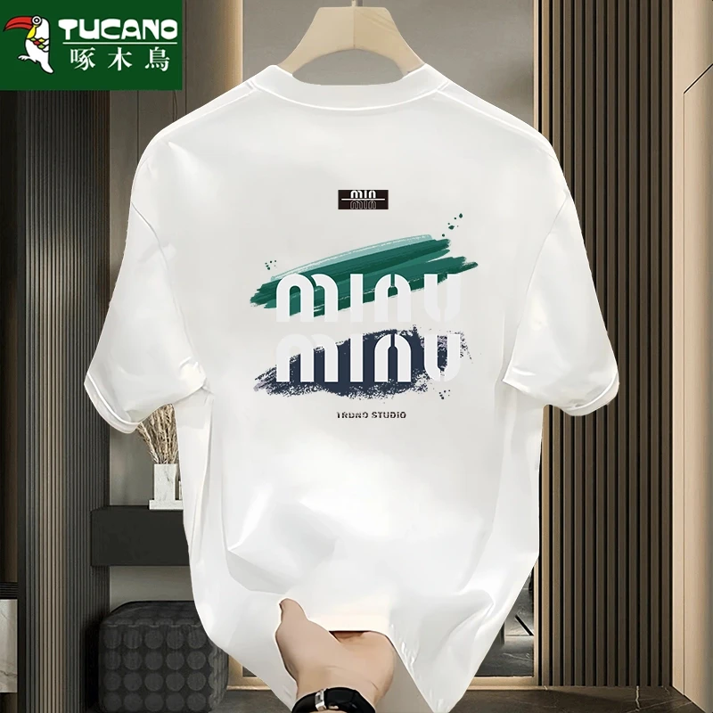 啄木鳥潮流纯棉ins男士t恤短袖韩版圆领宽松潮流百搭印花半袖上衣
