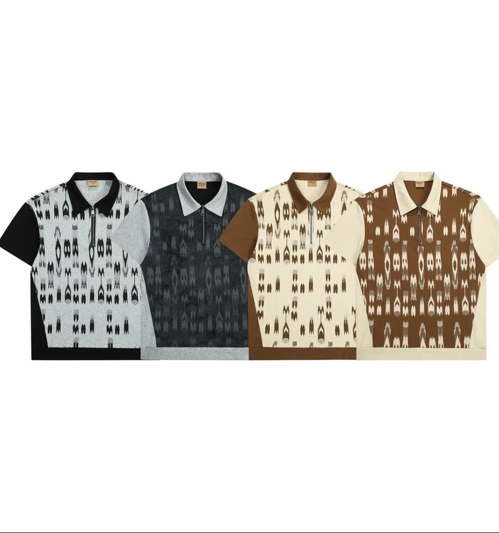 BH-BLACK新疆民族风艾德莱斯Atlas男女上衣翻领满印短袖polo