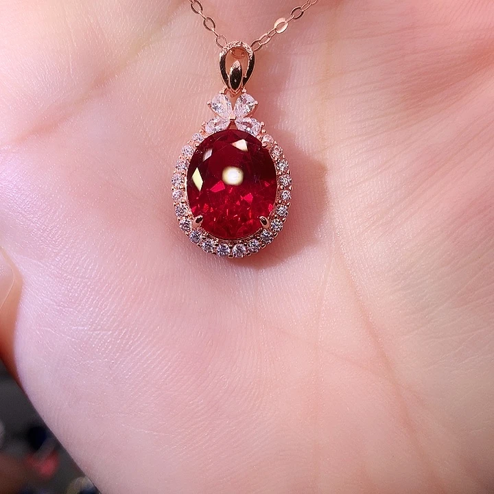 红宝石吊坠(赠链)银S925镶嵌