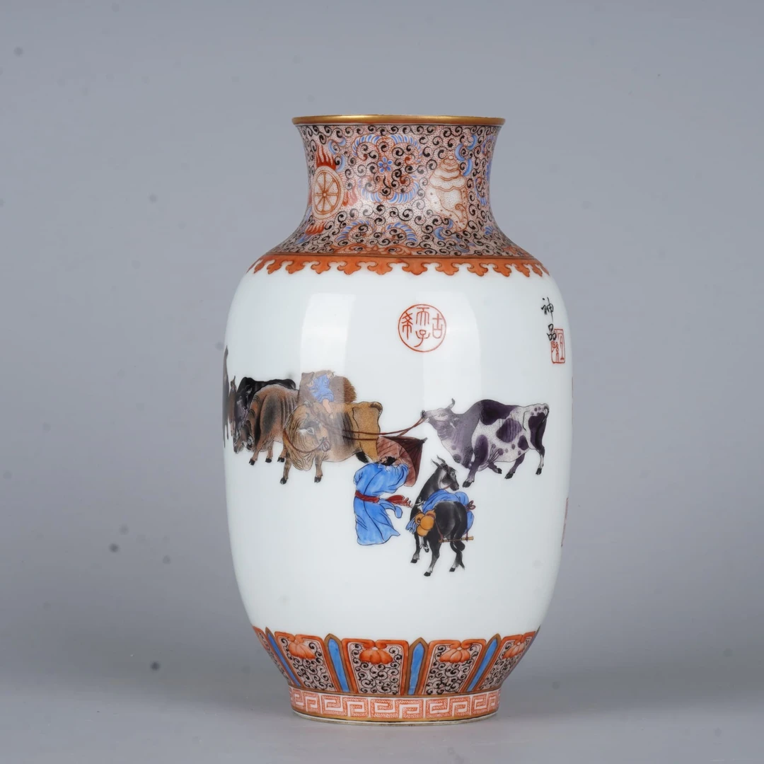 【拍卖】Lot.4908 粉彩御题诗牧牛图灯笼瓶