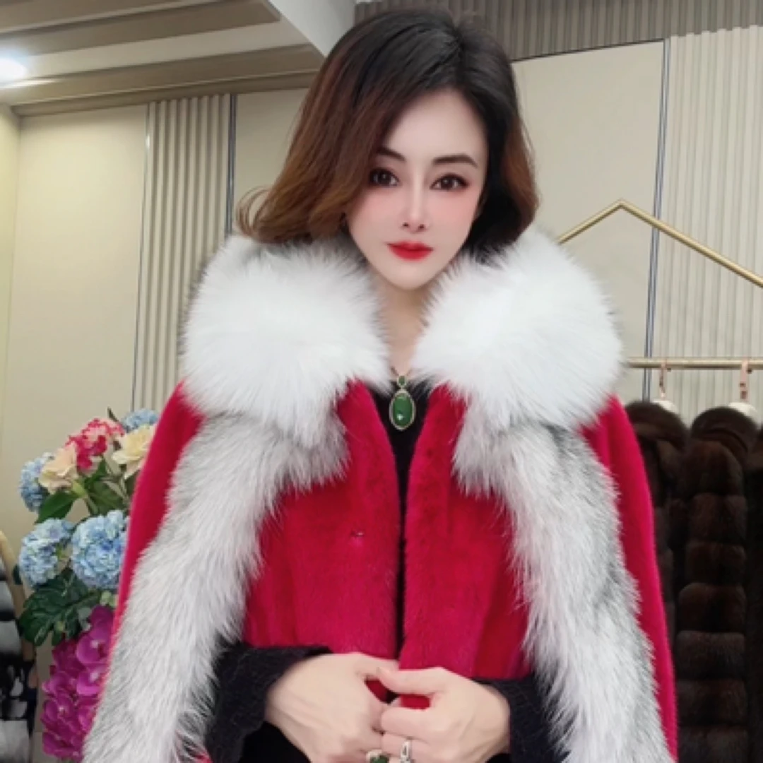 1803皇家贵夫人水貂冬季女士高端时尚大气斗篷皮草大衣M-105cm