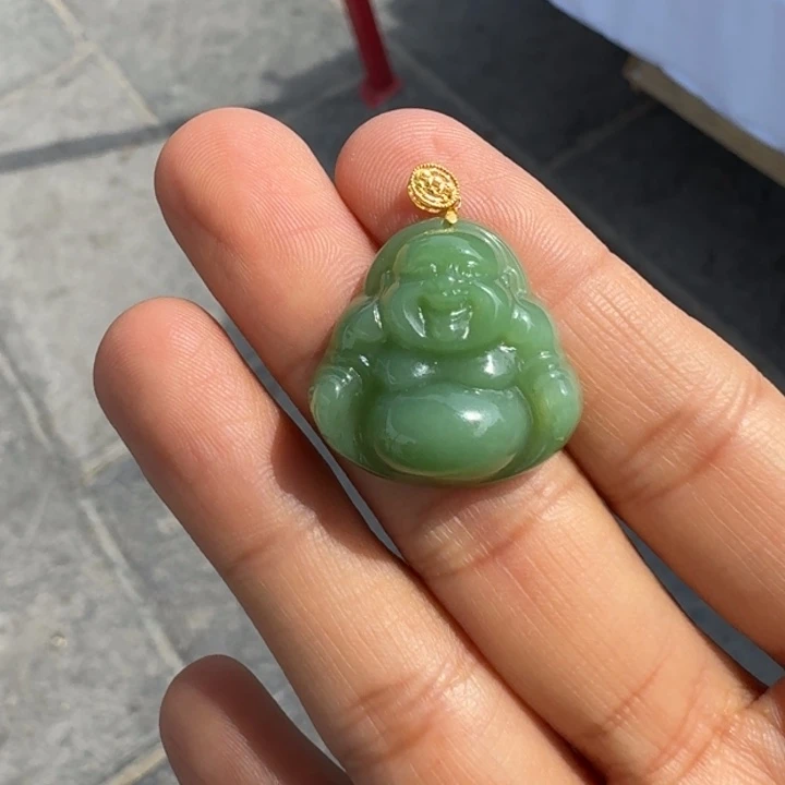 和田玉18K金镶嵌颈饰碧玉佛公豹哥W多样性拍一发一