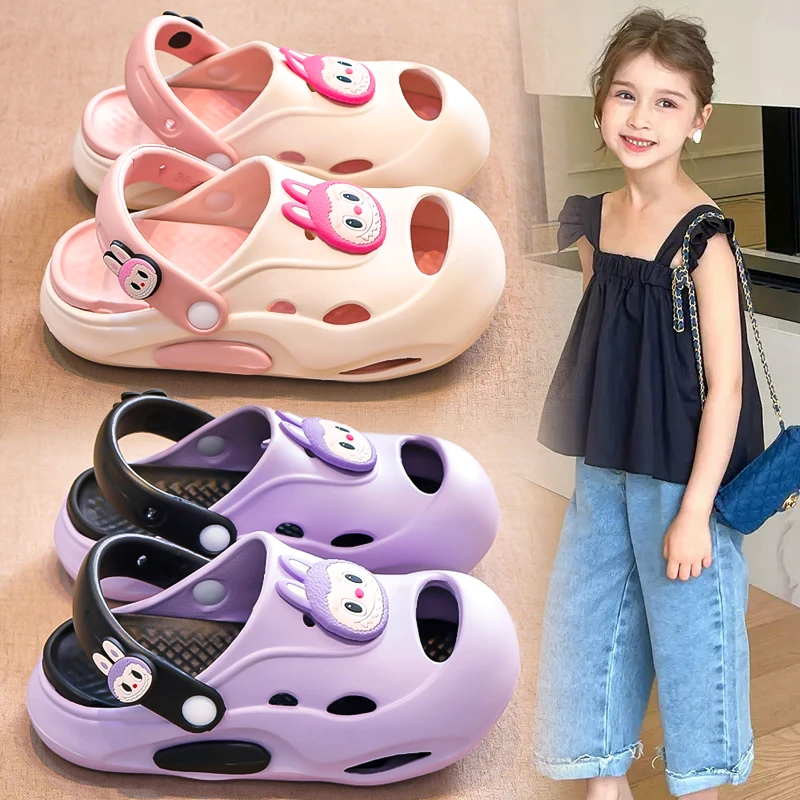 ABC中大童女童洞洞鞋2025新款夏季宝宝可爱拖鞋儿童防滑沙滩凉拖