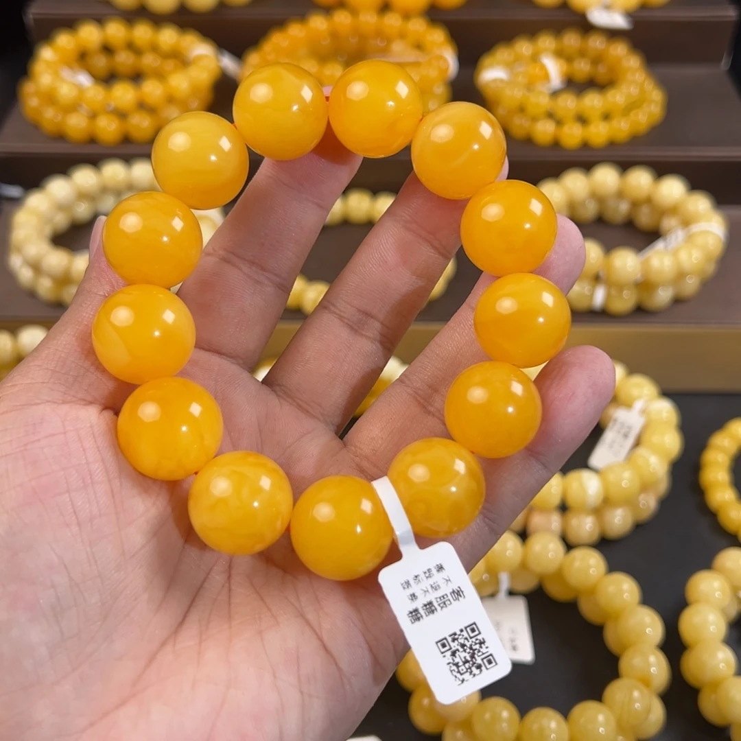 琥珀未镶嵌手串18m焦皮同料克重48.8HH