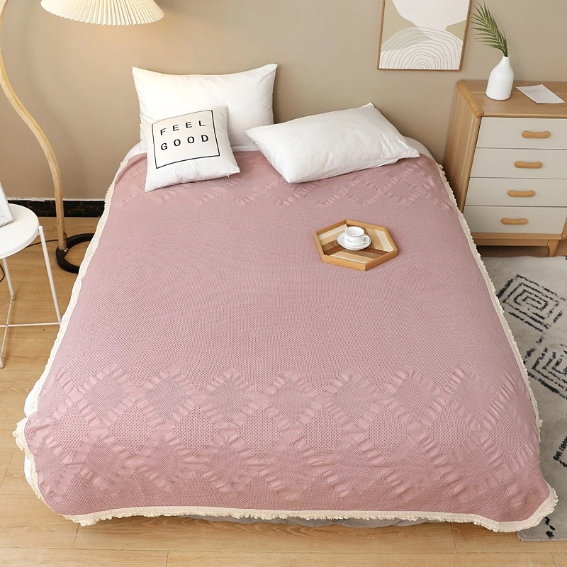 加厚简约纯棉提花华夫格多功能床盖防滑榻榻米：菱镜