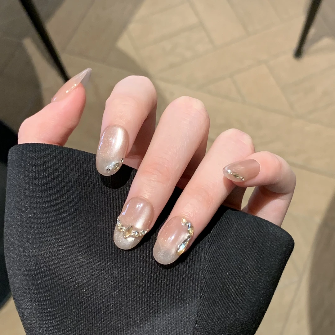 【金色华尔兹】纯欲裸色高级温柔气质短款椭圆纯手工加长ins穿戴甲