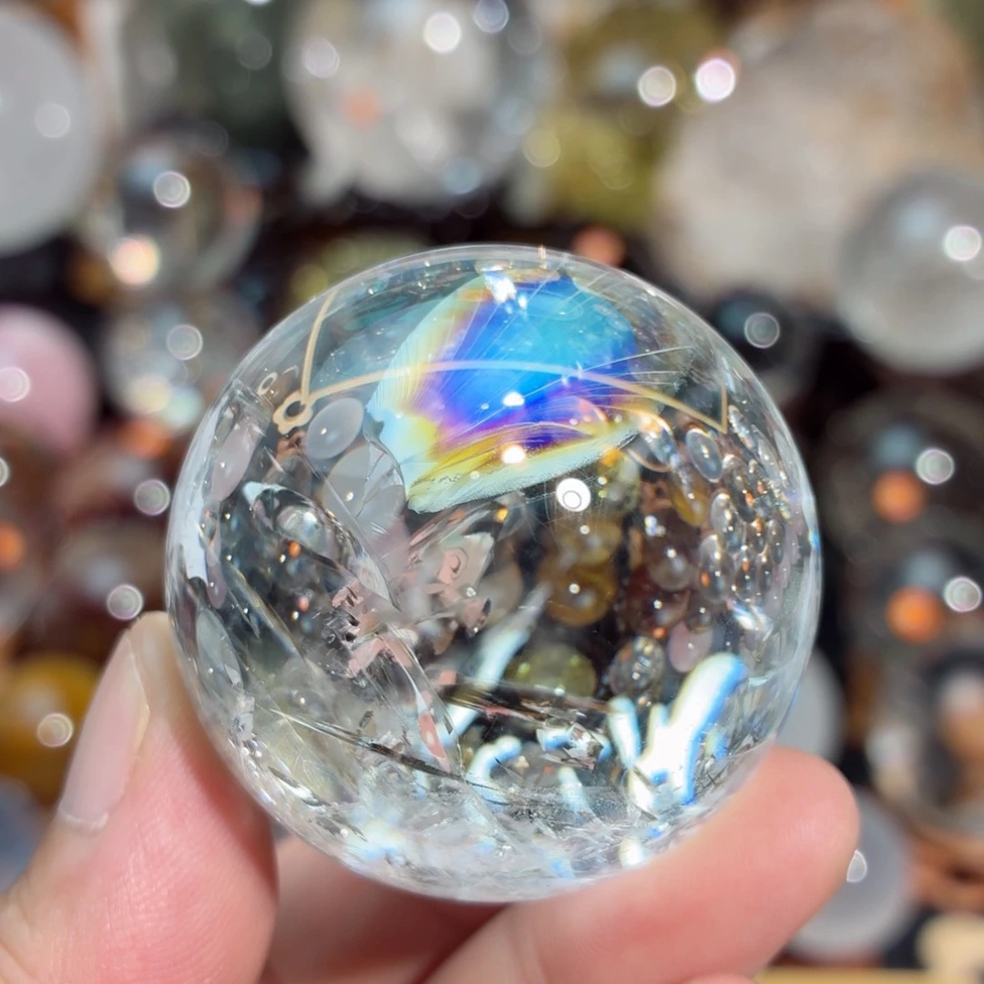 水晶珠宝半成品未镶嵌彩羽符文白阿赛球