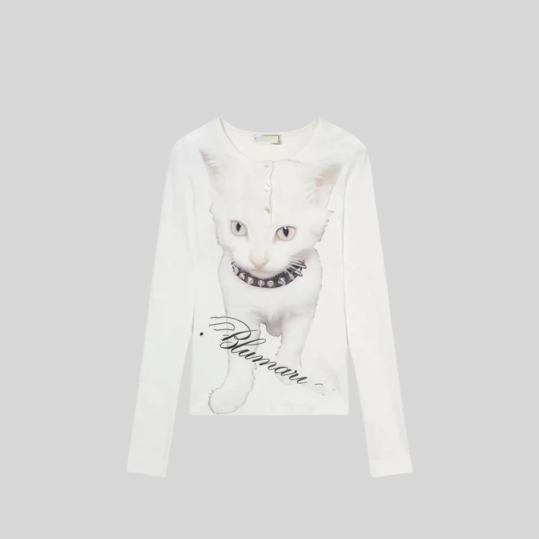 【1452】25设计师新款猫猫印花短款上衣【D0305】