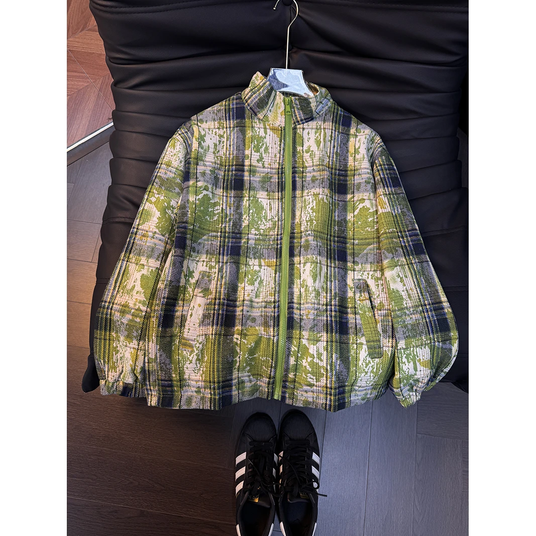 cleanfit扎染格子外套男款春季设计感美式立领情侣休闲衬衫夹克潮