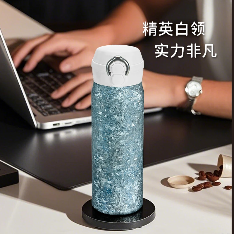 纯钛弹跳保温杯高颜值吸管水杯保温保冷杯炫彩冰花结晶钛情侣杯