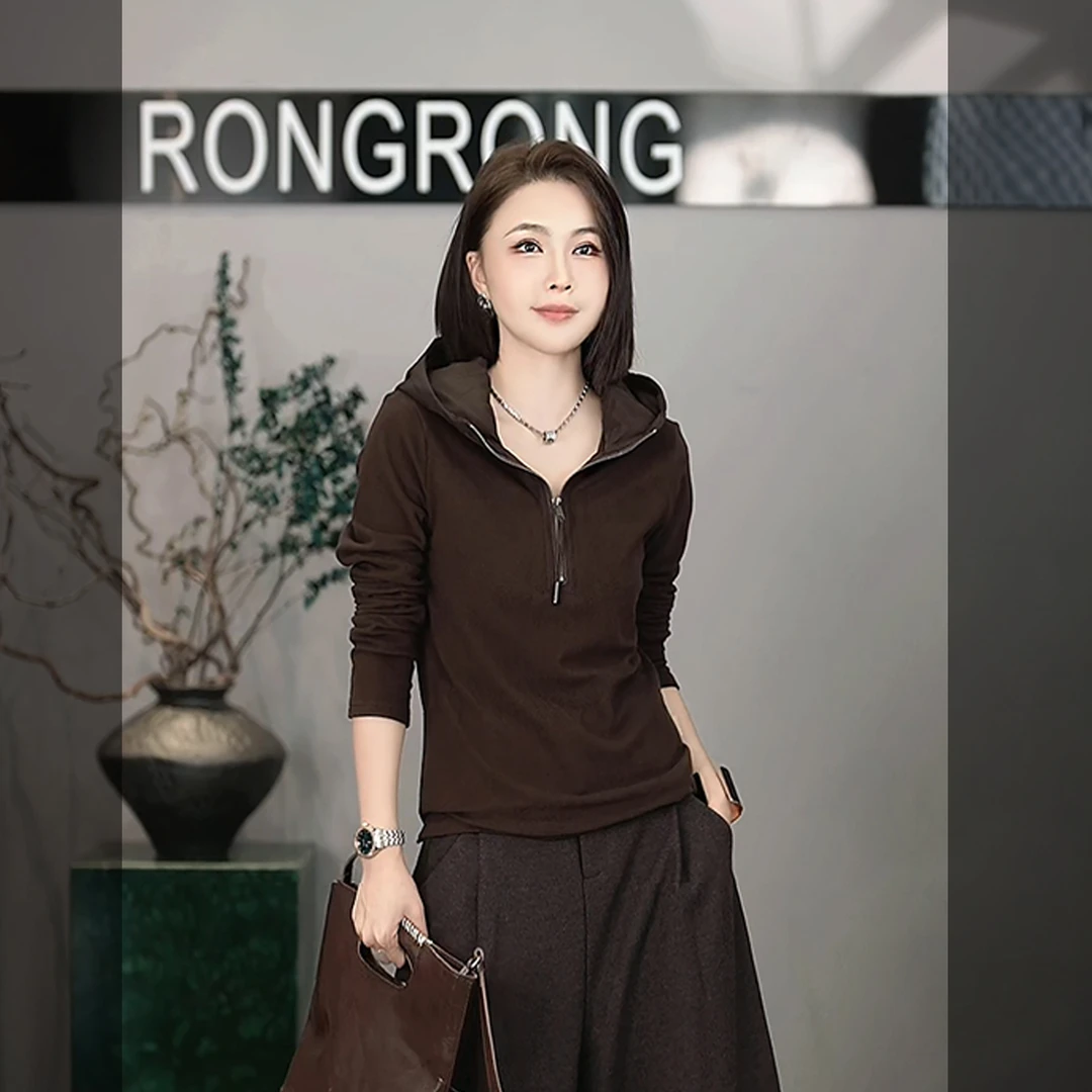 溶溶【慵懒新风】RONGRONG 拉链连帽磨毛套头百搭时尚卫衣 2392138