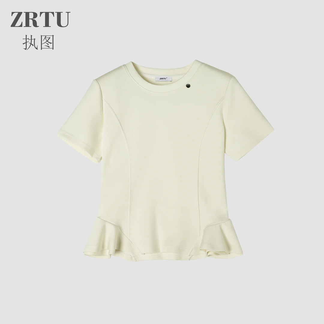 ZRTU 2025夏季新款修身百搭设计感时尚圆领短袖上衣