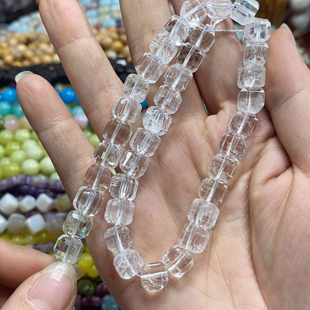 玛瑙/玉髓未镶嵌珠宝半成品天然白水晶方糖一条卡8mm