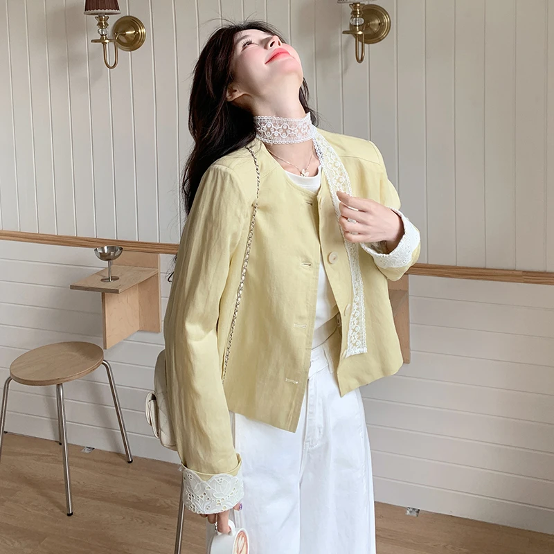 复古设计感短款蕾丝外套女2025秋季新款潮牌飘带超好看PU皮夹克