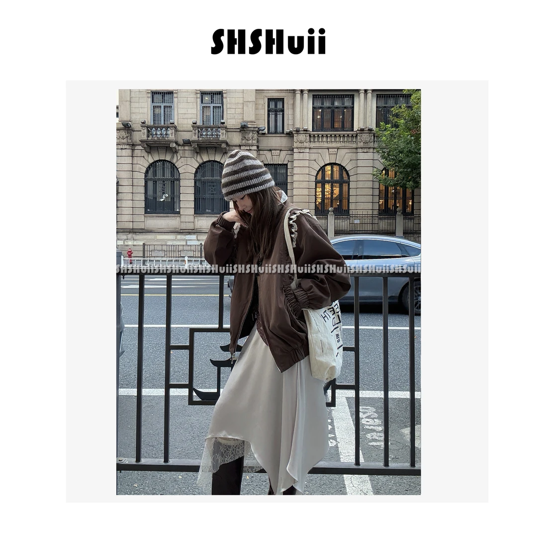 IN.SHuii【心系语】设计感夹克木耳边假两件立领棒球服/GCECF