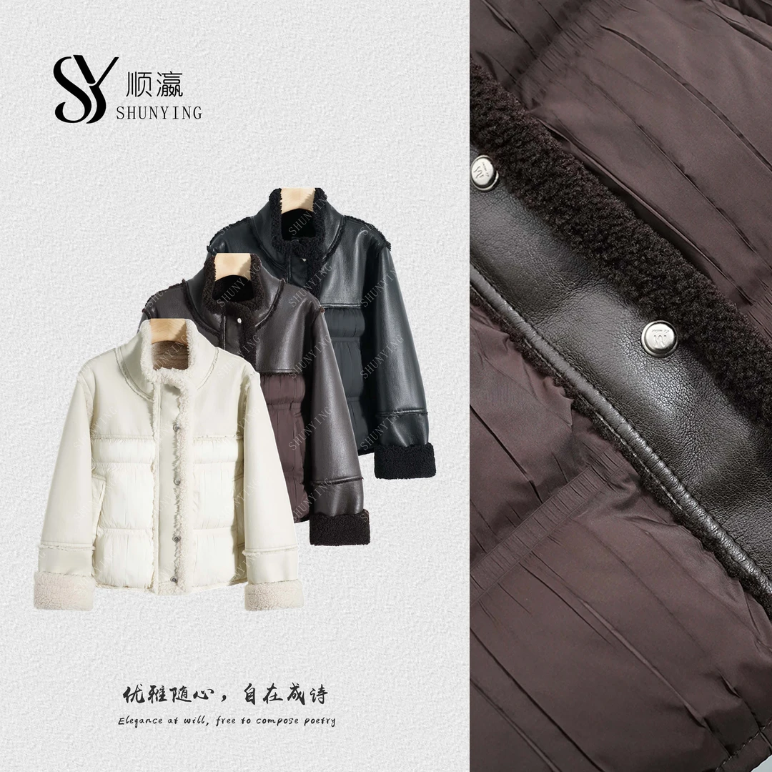 【仟娜】慵懒复古感~设计感时尚拼接加厚保暖外套SY76WT25811
