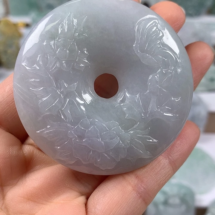 颈饰未镶嵌翡翠花开富贵平安扣两面工艺