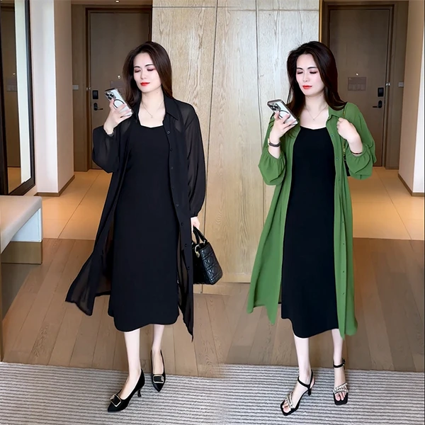 时尚气质洋气2025春夏新款薄款长款韩版显瘦长袖衬衫外披 305