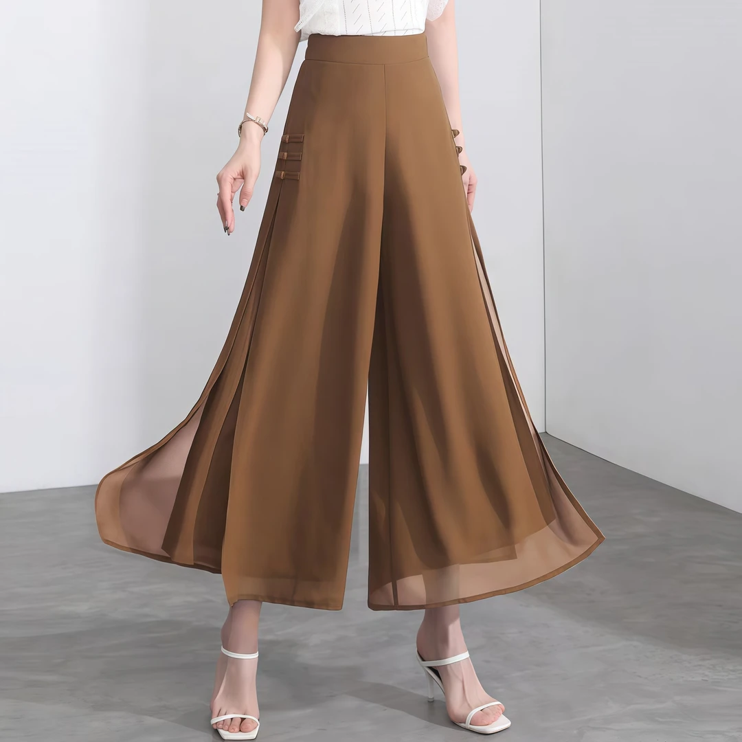 白色阔腿裤女夏薄款高腰宽松国风开叉直筒长裤高个子垂感雪纺舞裤