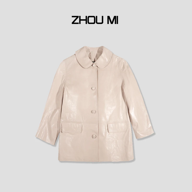 ZHOU MI“女孩”彼得 潘领绵羊皮A型外套 ZY2911