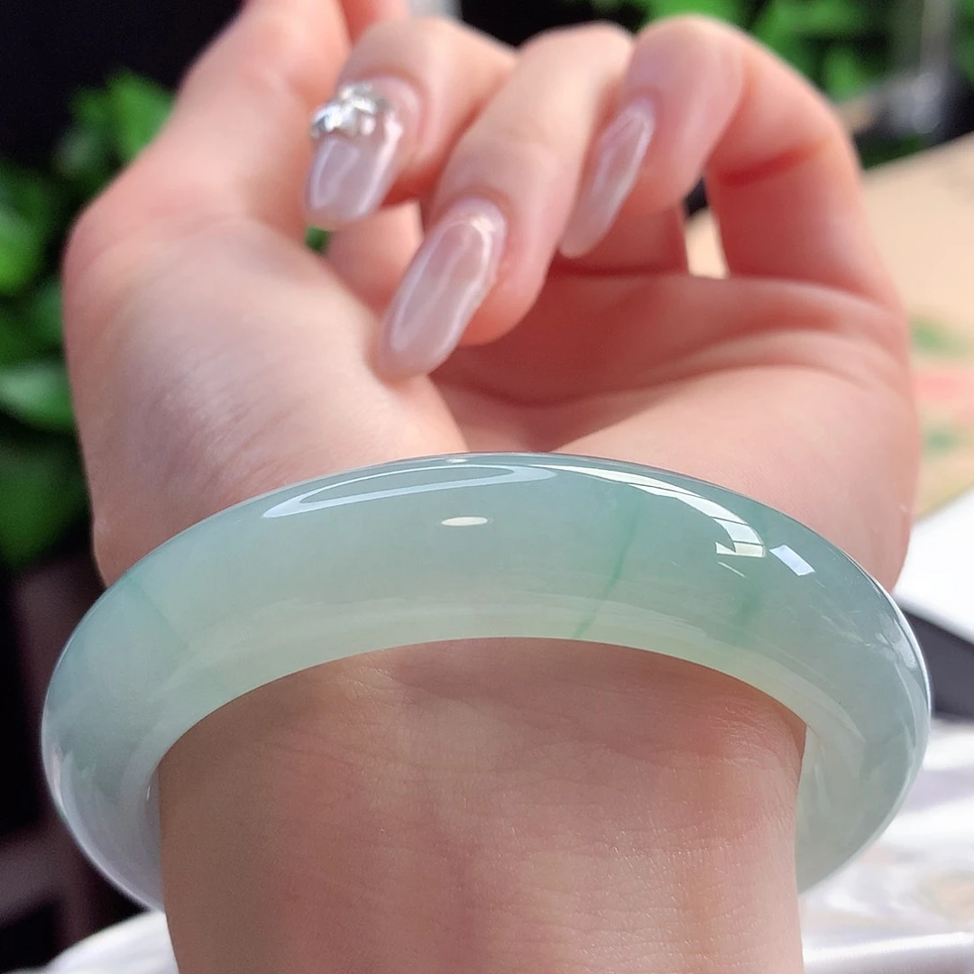 未镶嵌手镯翡翠天然A货翡翠54-55出水芙蓉底金丝绿知性8号