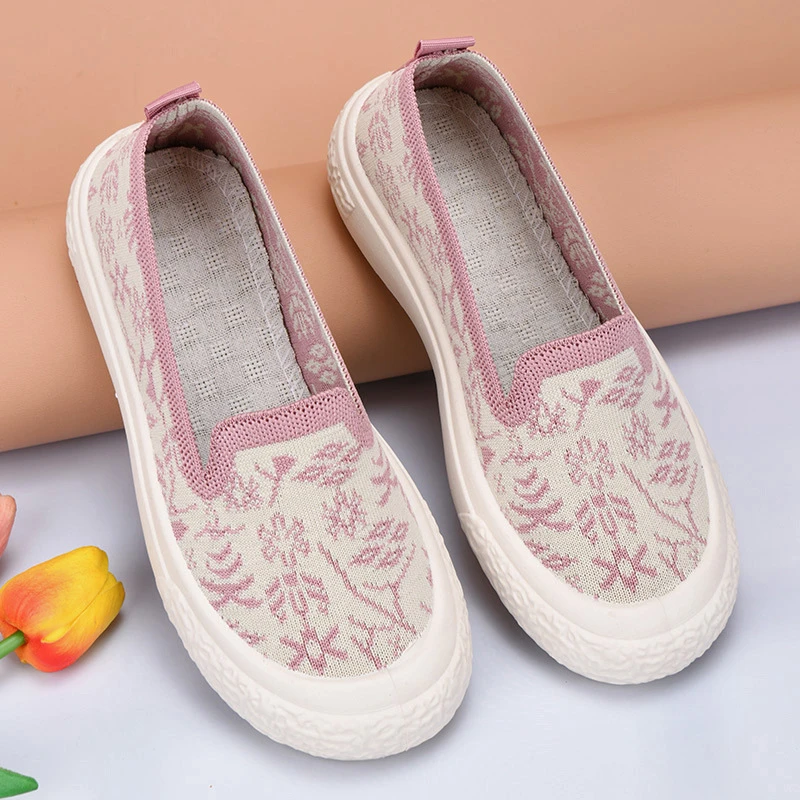 老北京布鞋女春夏飞织鞋休闲透气妈妈鞋懒人一脚蹬时尚防滑运动鞋