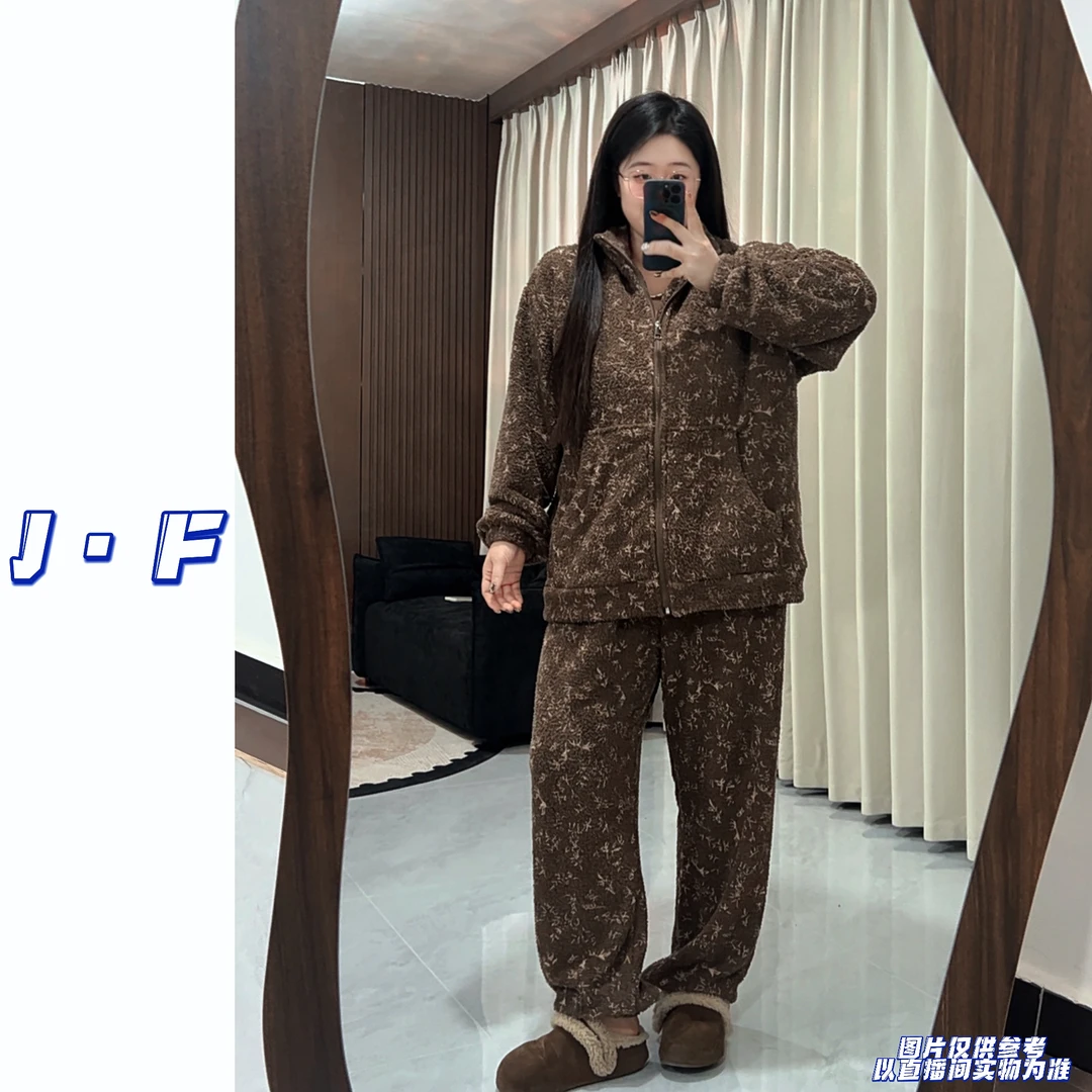 JF定制大码25281秋冬暖绒绒碎花加厚家居服套装