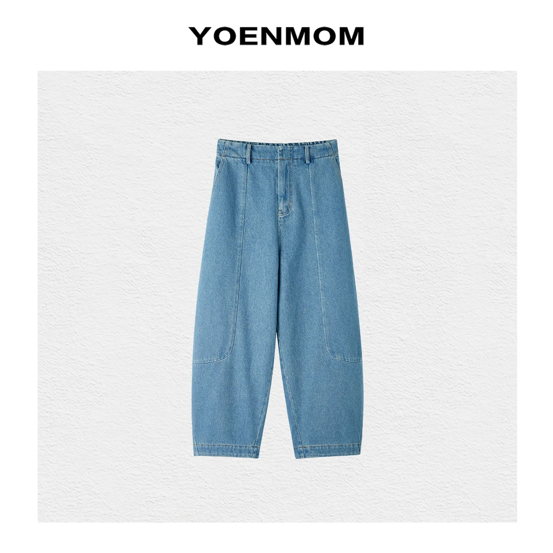 YOENMOM·港风雅痞·100棉立裁解构弧线分割复古腔调感九分萝卜裤
