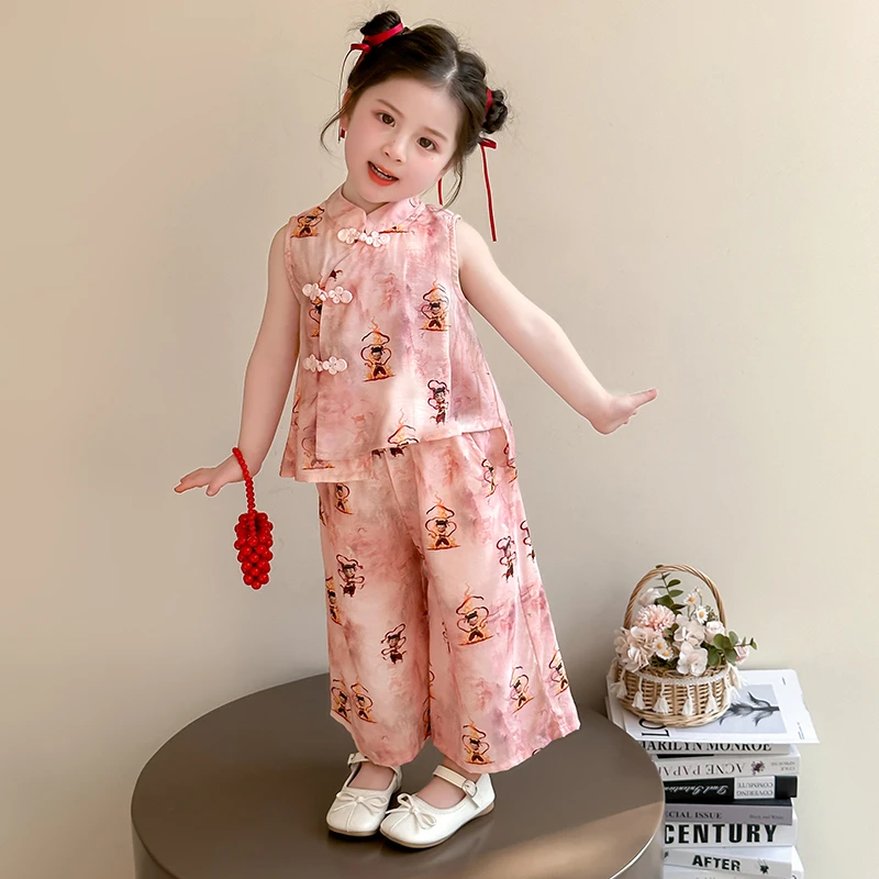 女童哪吒套装新中式国风儿童汉服阔腿裤两件套小女孩宝宝夏装新款